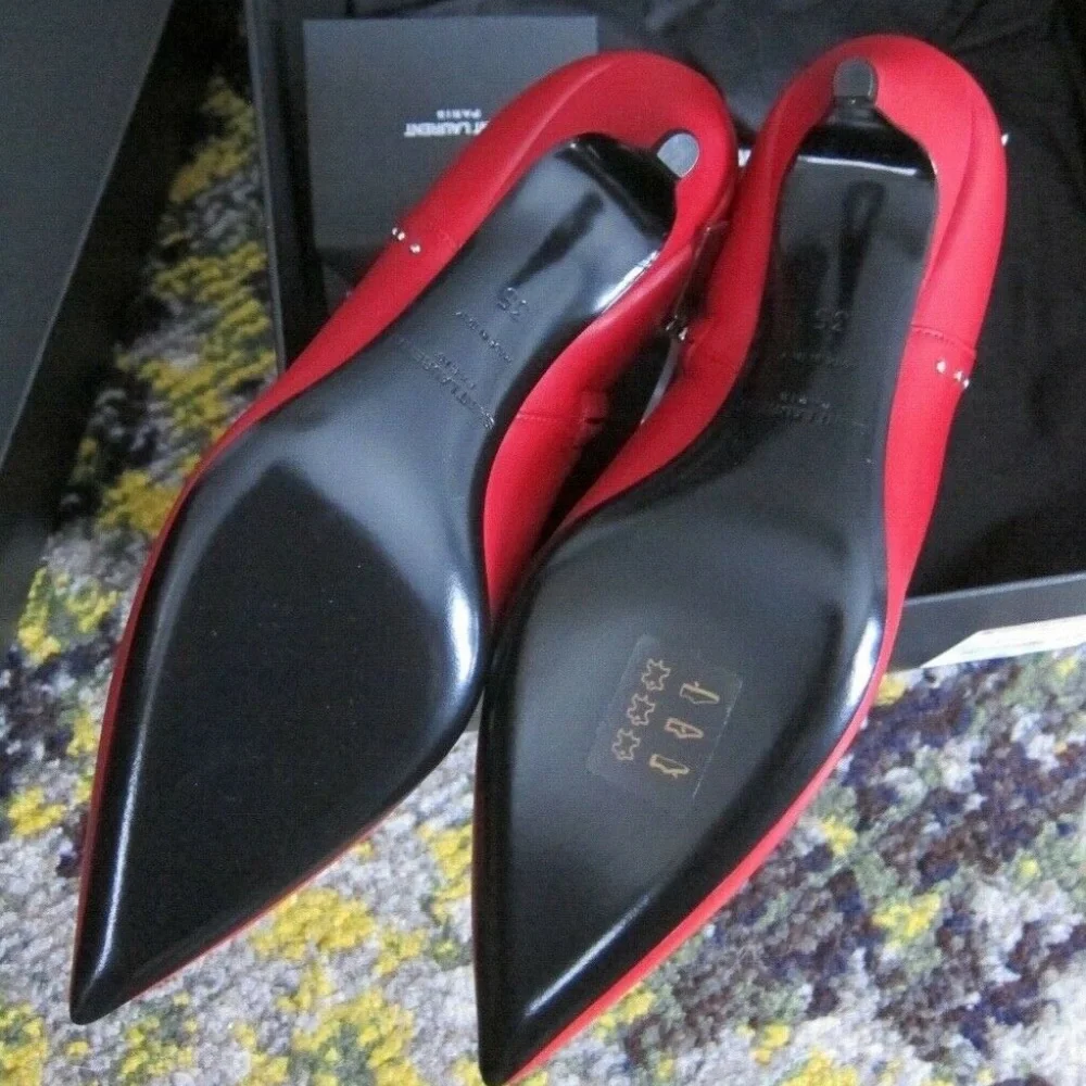 NEW $1400 SAINT LAURENT CHARLOTTE BOOTS STUDDED RED